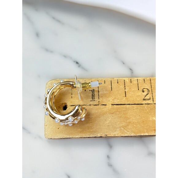 SUGARFIX by BaubleBar Faux Pearl and Gold Tone Double Hoop Earrings - Picture 5 of 6